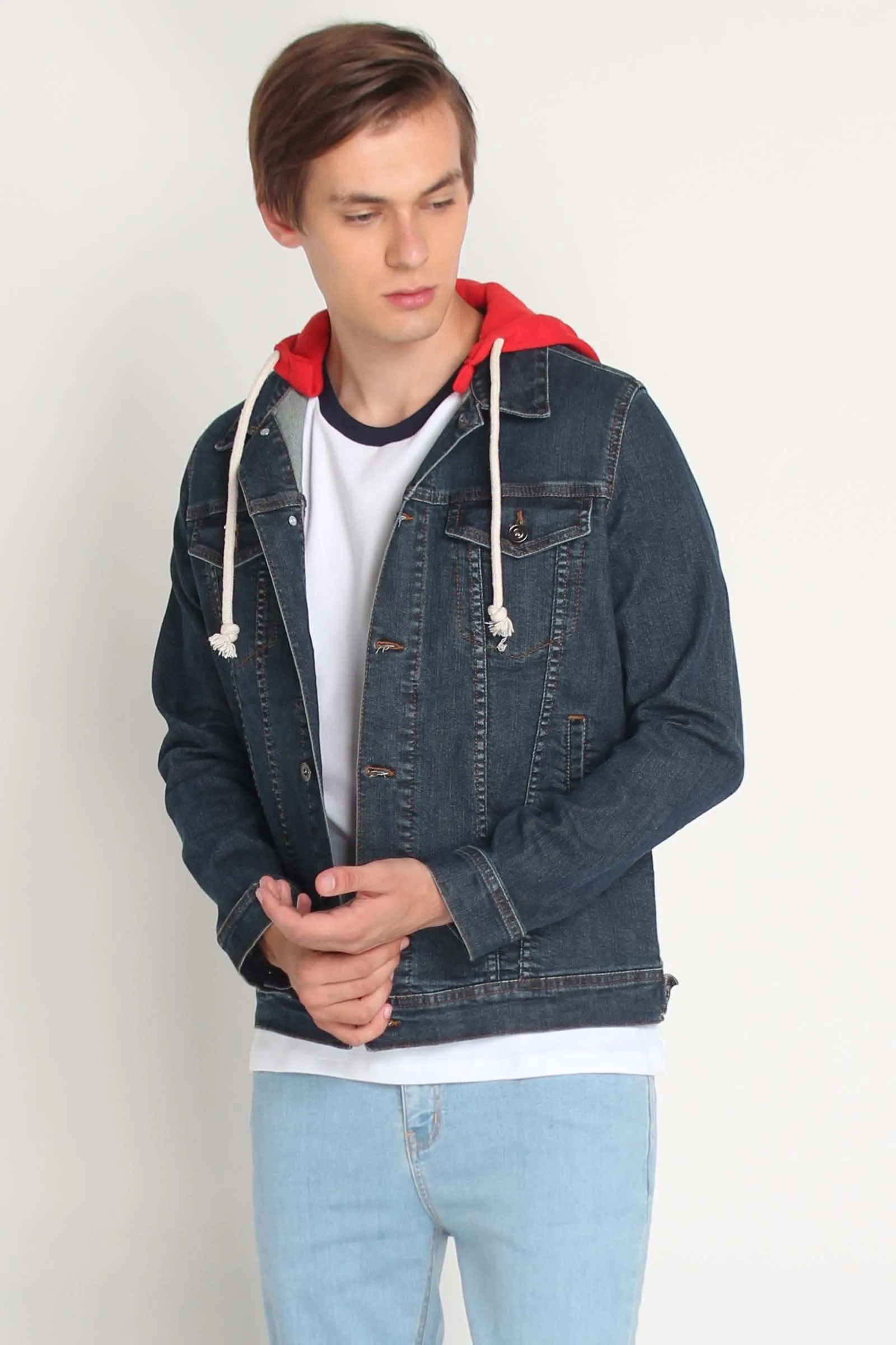 Denim Trucker Jacket With Hood