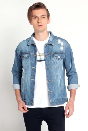 Denim Trucker Jacket With Pocket Detail