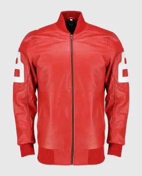 Dizller 8 Ball Pool Red Letterman Bomber Leather Jacket