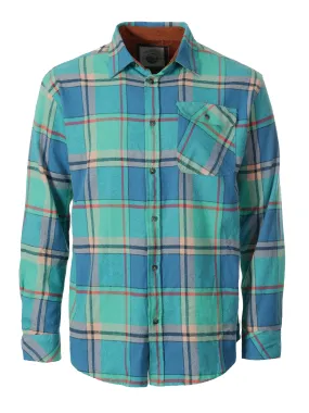 Gioberti Men's Aqua / Turquoise / Orange 100% Cotton Brushed Flannel Plaid Checkered Shirt with Corduroy Contrast