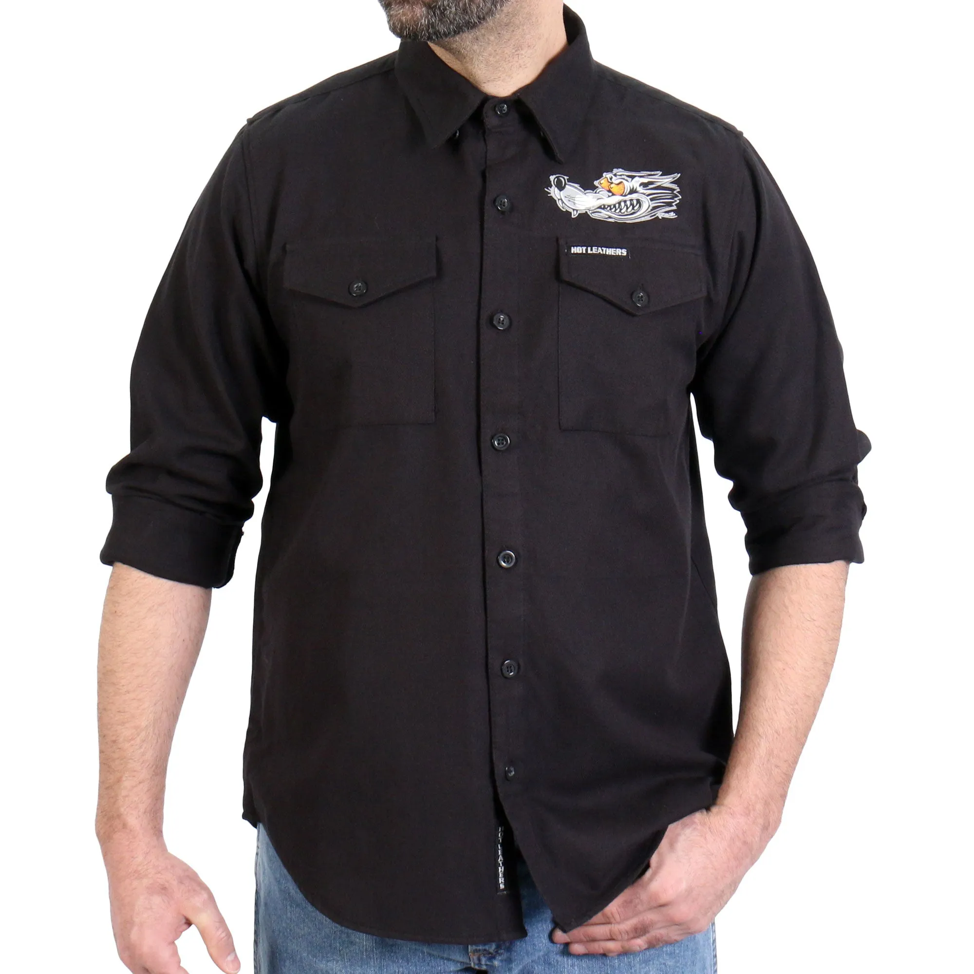 Hot Leathers FLM2115 Men's 'Black Race Wolf' Long Sleeve Flannel