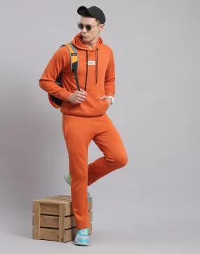 Men Rust Solid Hooded Full Sleeve Tracksuit