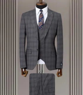 Mens Charcoal Grey Suit With Black Checks