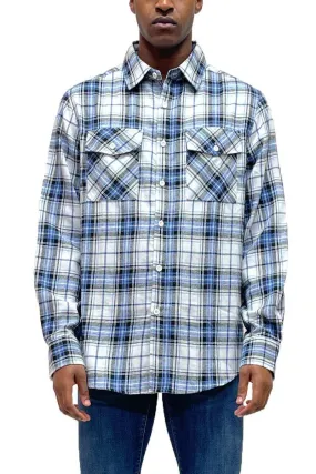 Mens Light Blue Plaid Flannel Long Sleeve Shirt