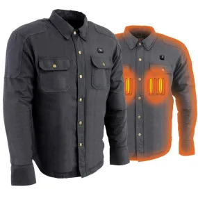 Nexgen Heat NXM1715SET Men's Scorcher Grey Heated Cotton Denim Jacket Shirt for Outdoor Activities w/ Battery Pack