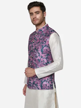 Pink & Teal Blue Bandhgala Jacket | Siddhesh Chauhan